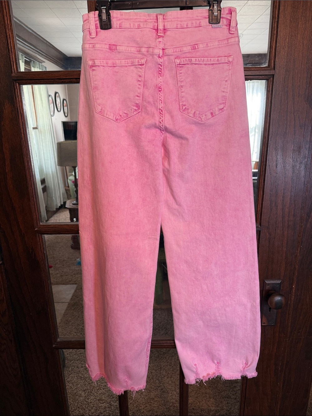 Risen Jeans Pink Acid Wash High Waisted Wide Leg Distressed Denim Pants Sz 9/29 - Picture 5 of 5